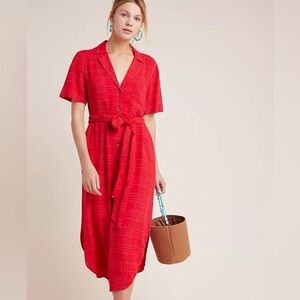 Anthropologie Red Plaid Midi Dress